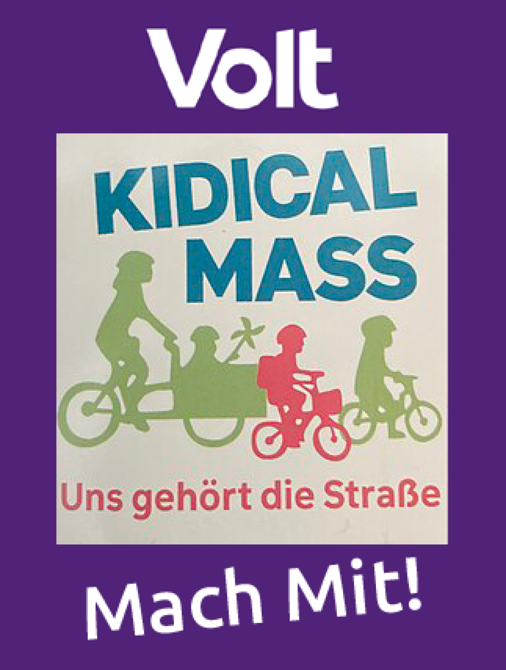 Volt Kidical Mass Demo in Aschaffenburg mit Aufforderung, mitzumachen.