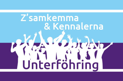 Logo in Volt colours that invites people to Meet & Greet in Unterföhring