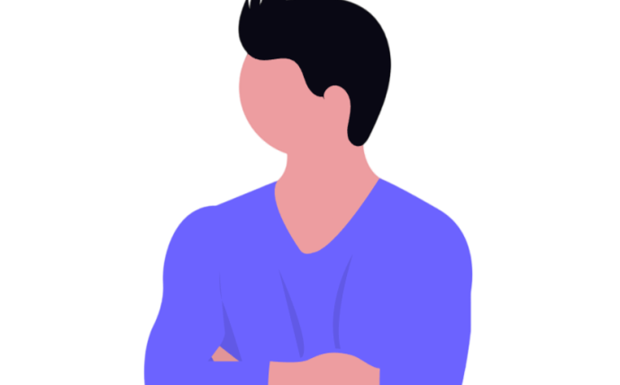 Illustration Person mit verschränkten Armen in Gedanken