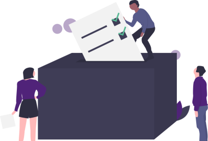 Illustration 3 Personen um eine Wahlurne