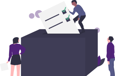 Illustration 3 Personen um eine Wahlurne