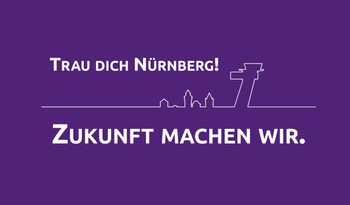 Bild mit einer Silhouette der Skyline von Nürnberg und dem Slogan 