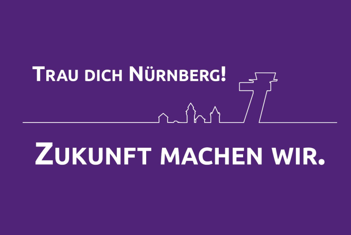 Bild mit einer Silhouette der Skyline von Nürnberg und dem Slogan 