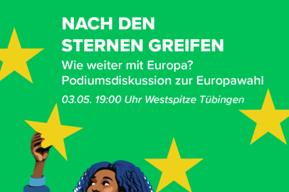 Sharepic zur Podiumsdiskussion Nach den Sternen greifen zur Europawahl 2024 der JEF Tübingen