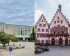 Linke Bildhälfte: Das Justus-Liebig-Haus in Darmstadt; rechte Bildhälfte: Der Römer (Rathauskomplex) in Frankfurt