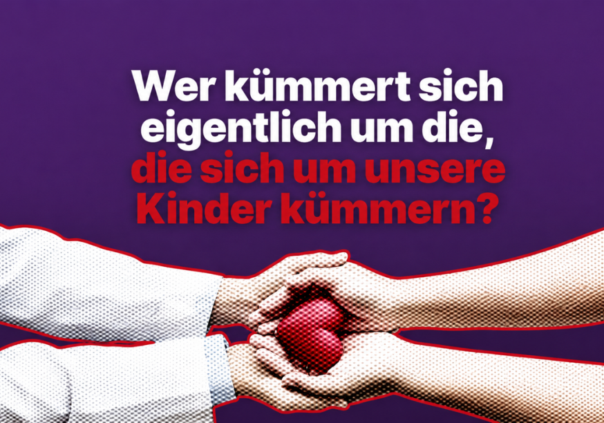 4 Hände, die sich treffen und Slogan 