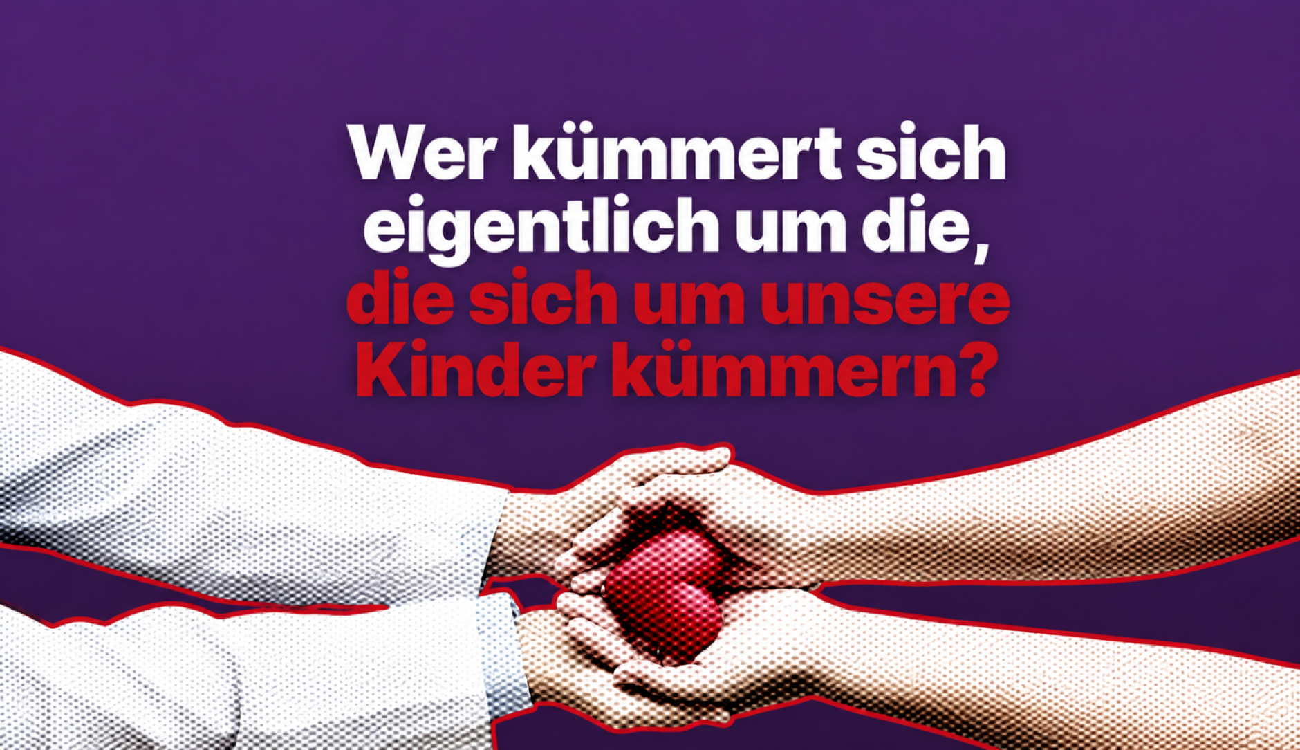 4 Hände, die sich treffen und Slogan 