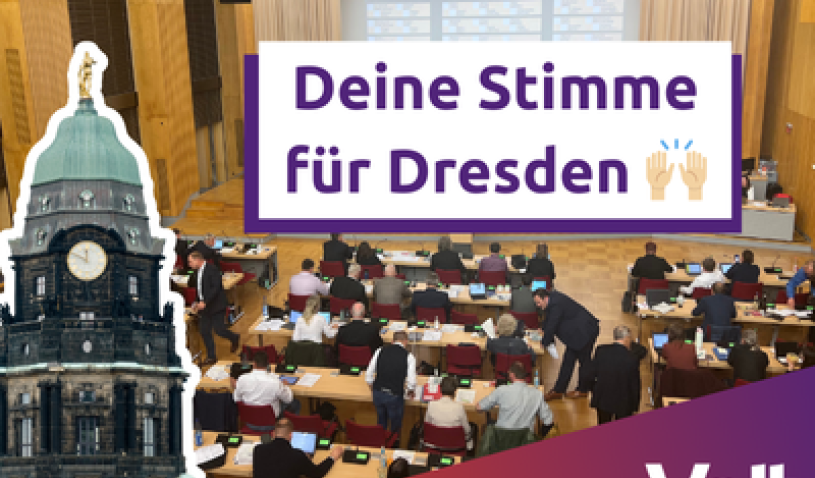 Sharepic Volt Stadrat - Deine Stimme für Dresden!