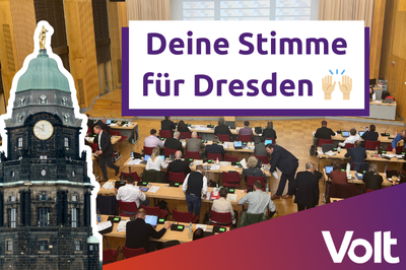 Sharepic Volt Stadrat - Deine Stimme für Dresden!