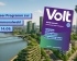 Bild des Deckblattes des Wahlprogrammes von Volt Düsseldorf 2025 vor einer Kulisse Düsseldorfs mit dem Rheinturm im Hintergrund