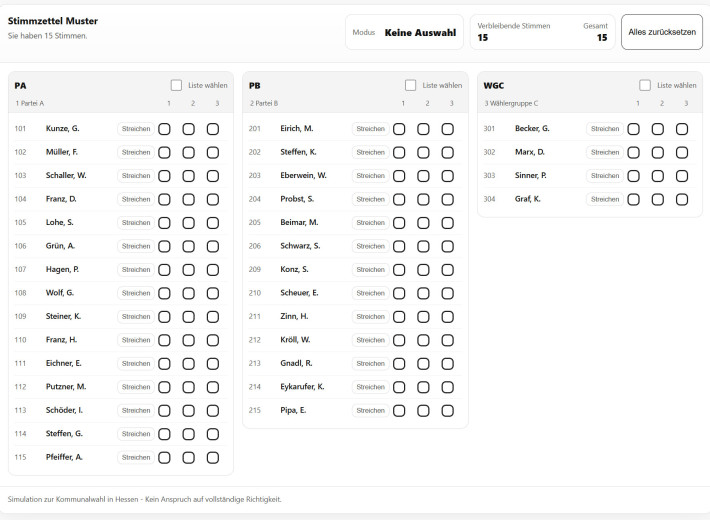 Wahlzettel Simulator zur Kommunalwahl 2026 in Frankfurt am Main