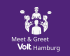 Vier Personen diskutieren freundlich miteinander. Darunter der Schriftzug: Meet and Greet Volt Hamburg