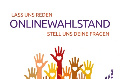 Slide mit Werbung für einen Online-Wahlstand