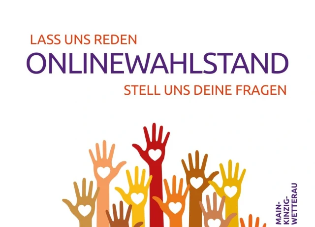 Slide mit Werbung für einen Online-Wahlstand