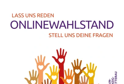 Slide mit Werbung für einen Online-Wahlstand