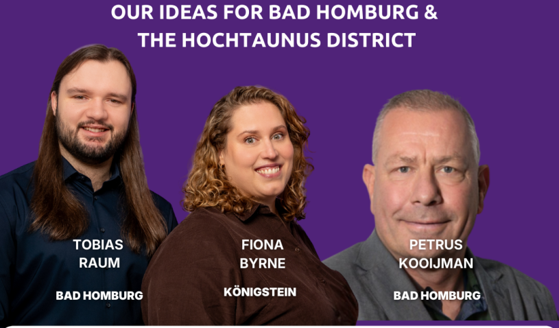 Volt meet and greet with Tobias Raum, Fiona Byrne, Petrus Kooijman on March 5, 2026, 6:30 PM in Bad Homburg
