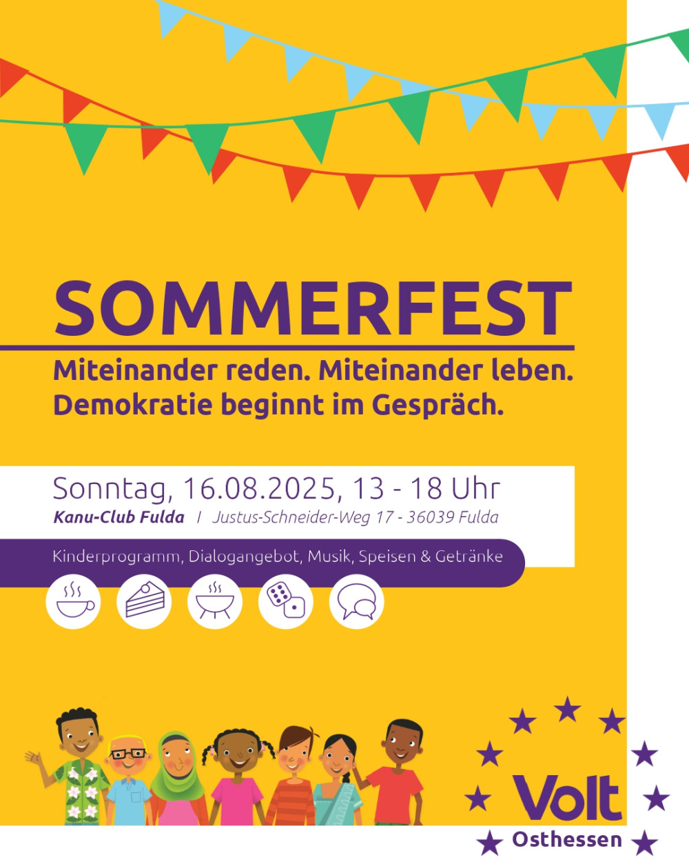 Sommerfest Volt Osthessen am Kanu-Club Fulda - Miteinander reden. Miteinander leben. Demokratie beginnt im Gespräch.