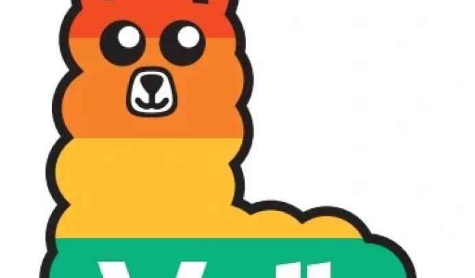 Maskottchen Alpaka in Regenbogenfarben
