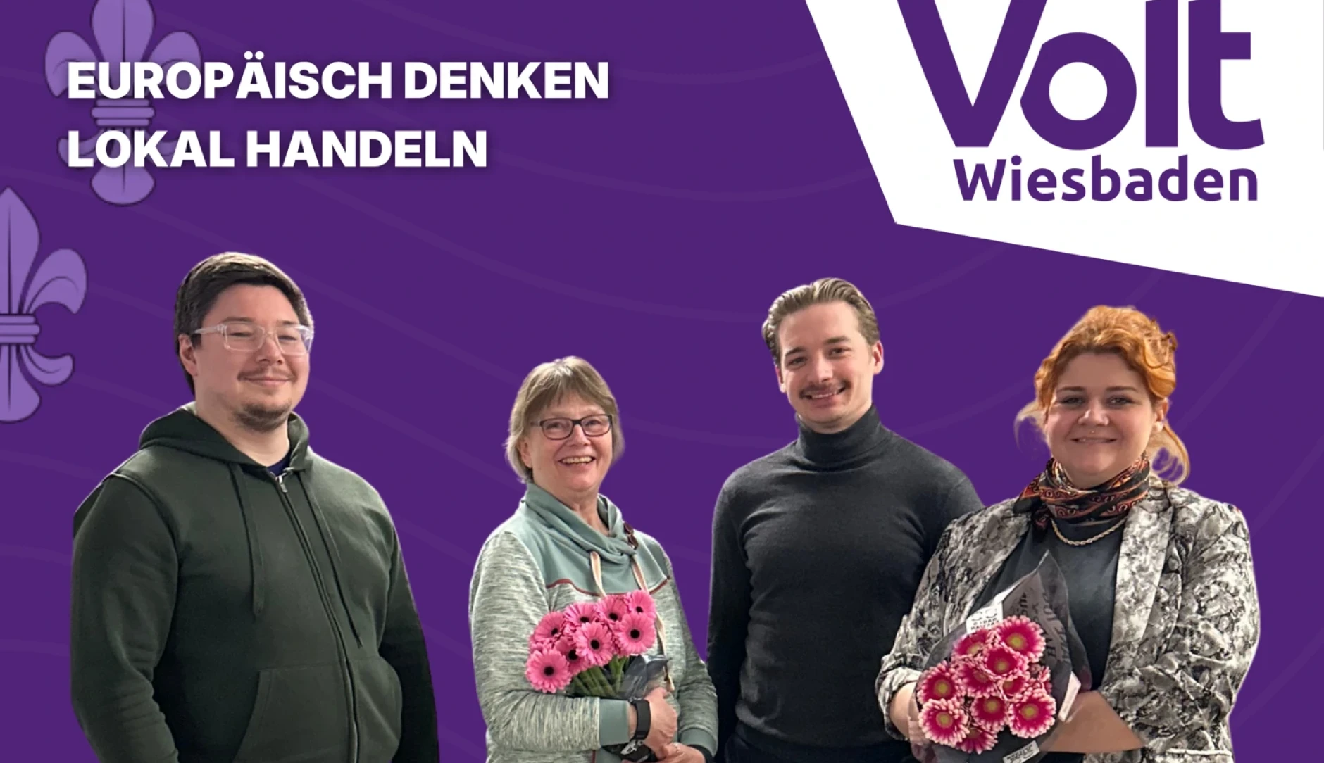 Das neue Führungsteam von Volt Wiesbaden - Patrick Raszka, Jasmine Leskien, Edwin Meier, Moira Lüttich