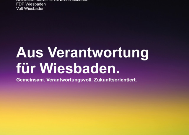 Sondierungspapier Wiesbaden. Text: Aus Verantwortung für Wiesbaden. Gemeinsam. Verantwortungsvoll. Zukunftsorientiert.