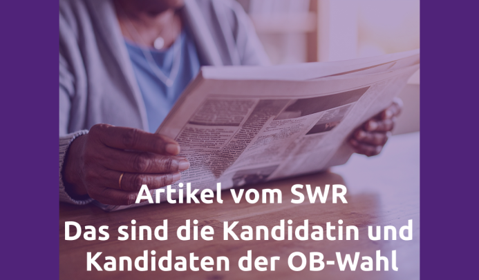 Auf dem Bild sieht man eine ältere, schwarze Frau, die Zeitung liest. Ihr Gesicht ist nicht auf dem Foto. Das Bild kündigt den Artikel vom SWR an, in dem die Kandidierenden zur OB-Wahl in Ludwigshafen vorgestellt werden.