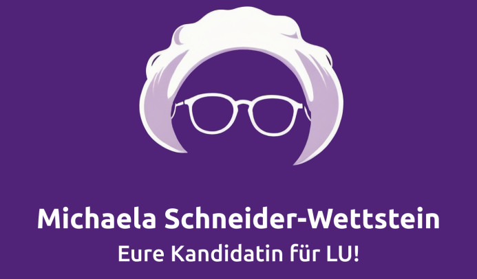Das Bild zeigt das Logo von Michaela zur OB-Wahl, den Hashtag #mswforlu und das Datum der Wahl.