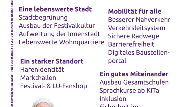 Das Bild zeit einen kurzen Überblick über die Schwerpunkte im OB-Wahlprogramm von Michaela.