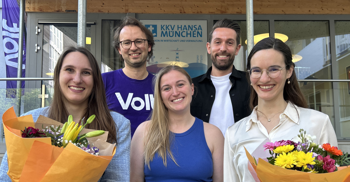 Vorstand Volt München. Von links nach rechts: Franziska Saile, Paul Grünke, Alexandra Lang, Yannick Schön und Katharina Brinck.