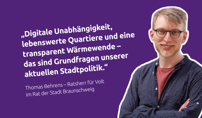 Thomas Behrens, Ratsherr Volt, Portrait und Zitat