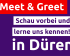 Banner mit der Aufschrift meet and great schau vorbei und lerne uns kennen in Düren