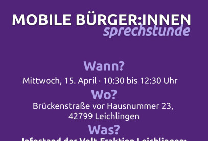 Mobile Bürgersprechstunde im Brückerfeld vor Nr. 23 am 15.4.2026 10:30 – 12:30