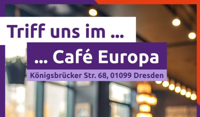Sharepic Volt Stammtisch: Triff uns im Café Europa