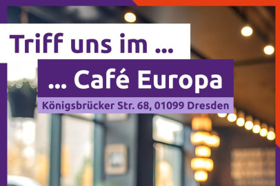 Sharepic Volt Stammtisch: Triff uns im Café Europa