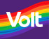 Volt Logo auf einem Regenbogen.