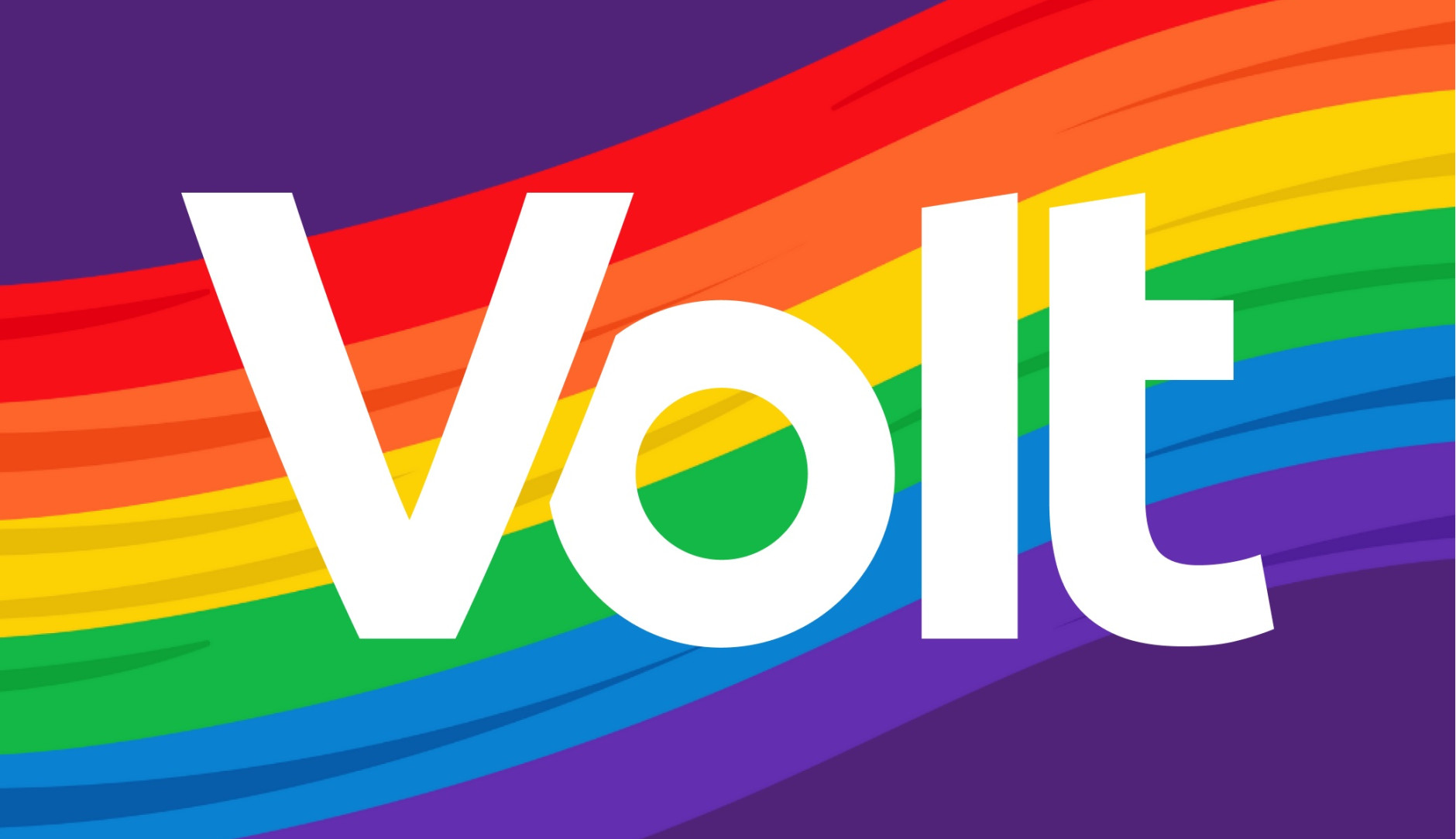 Volt Logo auf einem Regenbogen.