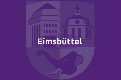 Im Hintergrund das Eimsbüttler Logo, mit Wasserturm, Kirche am Markt und Elefantenkopf, im Vordergrund der Schriftzug: Eimsbüttel