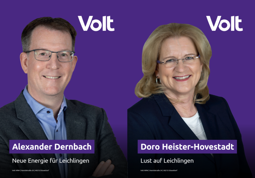 Wahlplakat NRW - Zeigt Alexander Dernbach kandidiert als Stadtrat und Doro Heister-Hovestadt Bürgermeisterkandidatin.