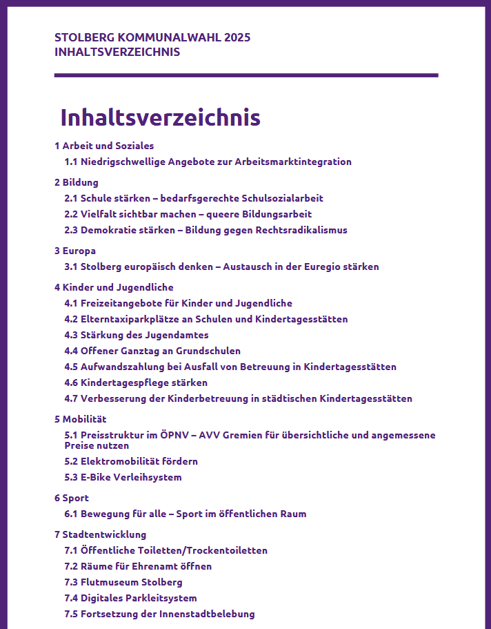 Wahlprogramm Stolberg, deutsch